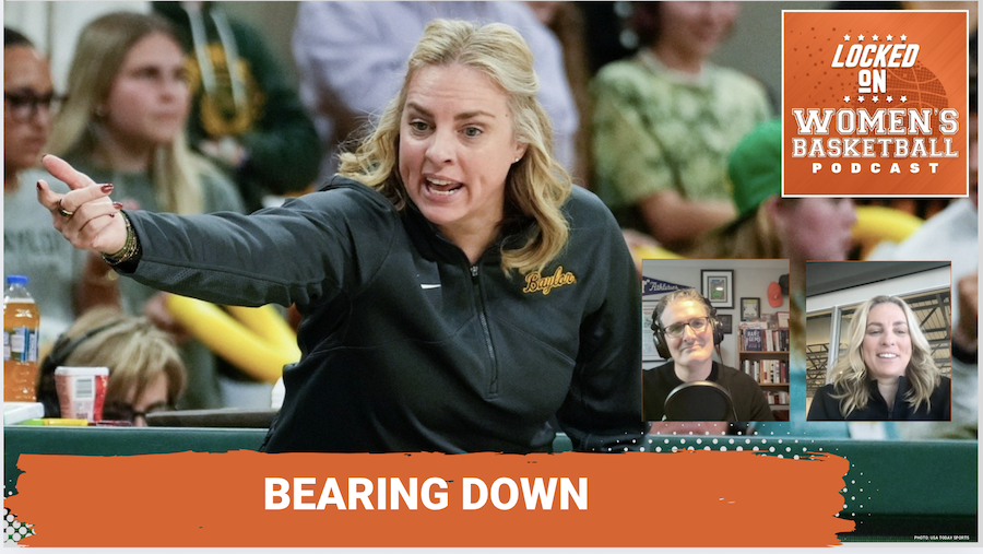 Nicki Collen coaches for Baylor on the sidelines.